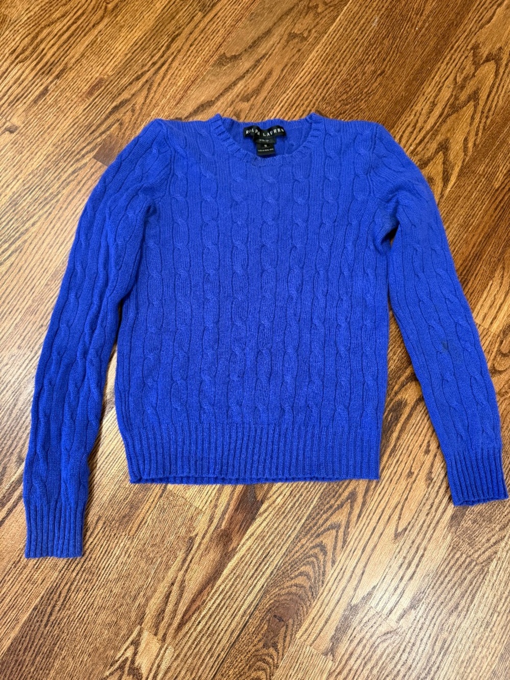 Ralph Lauren Black Label Cashmere Cable Knit Sweater Cobalt Blue Slim Fit M